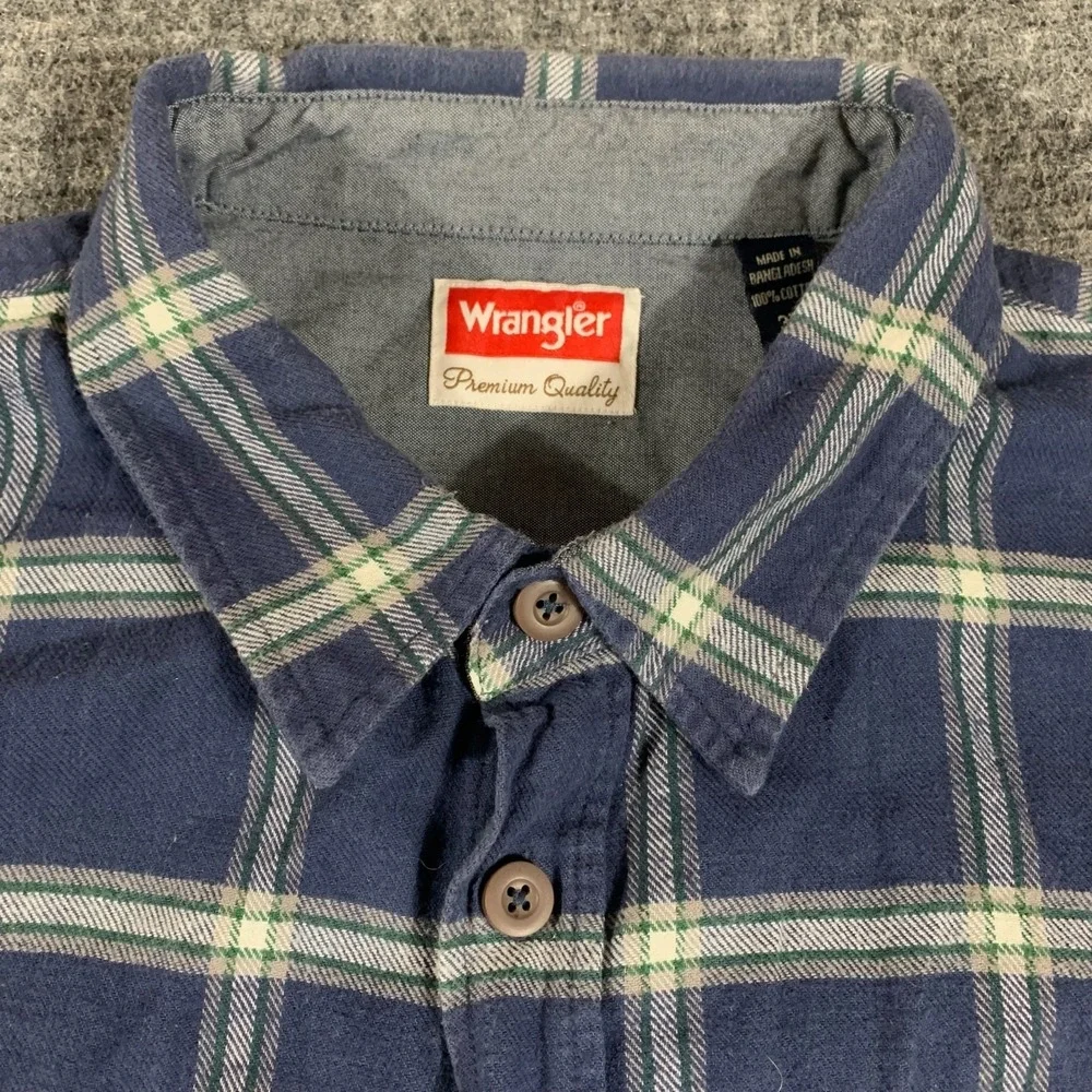 Wrangler Shirt‎ Mens 3XL Blue White Plaid Button Up Outdoors Grunge Heavyweight